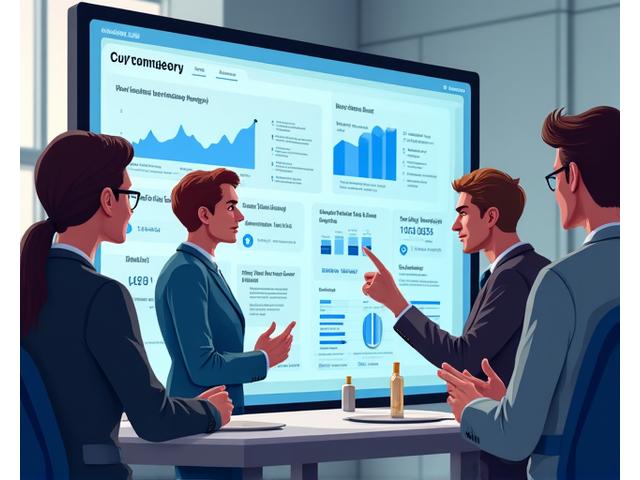 A diverse group of investors attentively looking at a screen displaying cryptocurrency charts and data, in a modern, collaborative setting, symbolizing education and risk management.