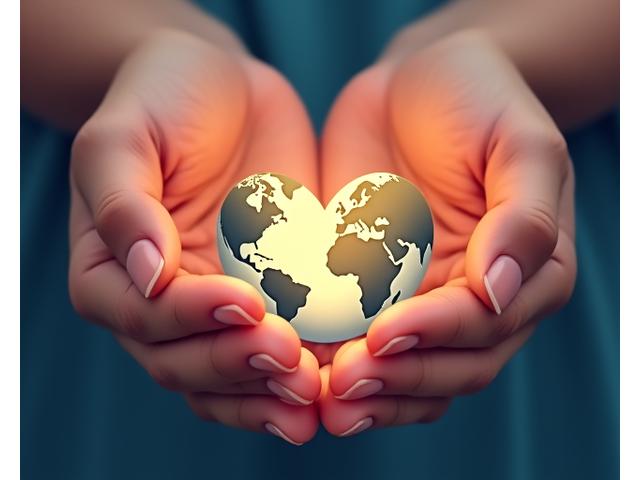 Hands forming a heart shape over a globe, symbolizing global philanthropy