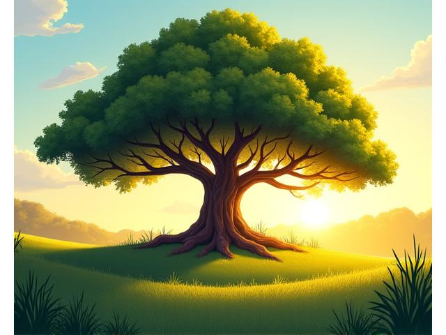 An iconic tree with deep roots and many branches, symbolizing family lineage and growth