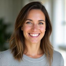 Photo of a friendly financial coach, looking directly at the viewer with an encouraging expression.