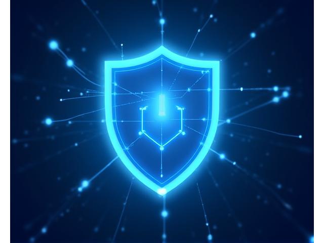 Abstract illustration of a digital shield protecting data, symbolizing strong data protection and privacy.