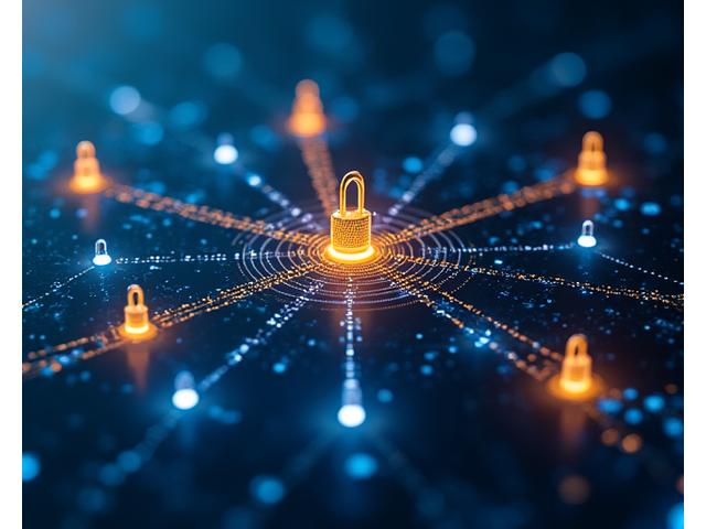 Illustration of intertwined digital locks and secure network lines, representing robust cybersecurity measures.