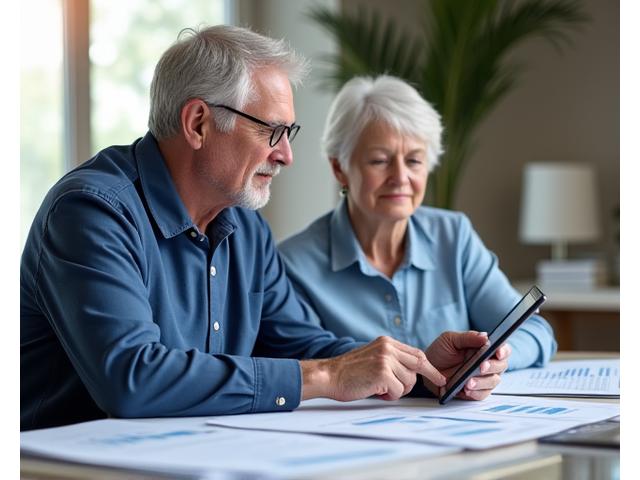Couple looking at documents and nodding, discussing CPP and OAS benefits.
