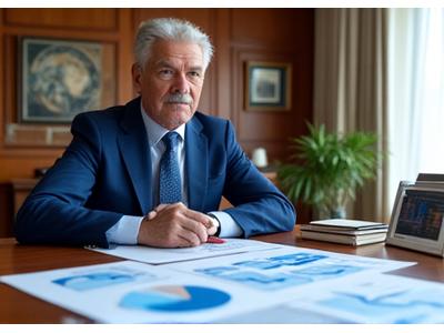 Confident individual in their 40s or 50s reviewing financial documents at a desk.